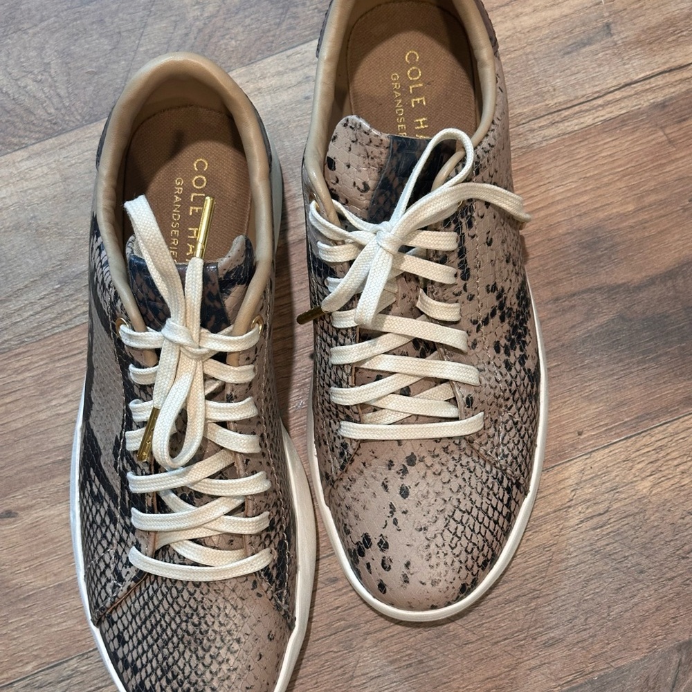 Cole Haan Beige and Black Snake Print Sneakers